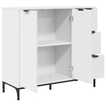Шкаф с фрезовани фронтове, 2 врати и 3 чекмеджета, бял, 89,5 x 33 x 82 см