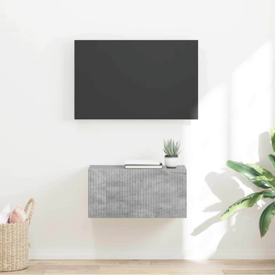 Стенен ТВ шкаф LINEA с вертикално фрезован фронт, бетонно сив, 60 x 31 x 29,5 см
