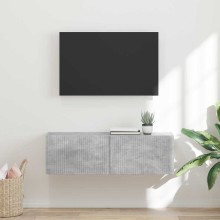 Стенен ТВ шкаф LINEA с вертикално фрезован фронт, бетонно сив, 98 x 31 x 29,5 см