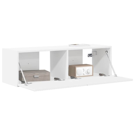 Стенен ТВ шкаф LINEA с вертикално фрезован фронт, бял, 98 x 31 x 29,5 см