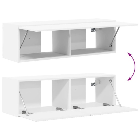 Стенен ТВ шкаф LINEA с вертикално фрезован фронт, бял, 98 x 31 x 29,5 см
