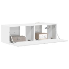 Стенен ТВ шкаф LINEA с вертикално фрезован фронт, бял гланц, 98 x 31 x 29,5 см