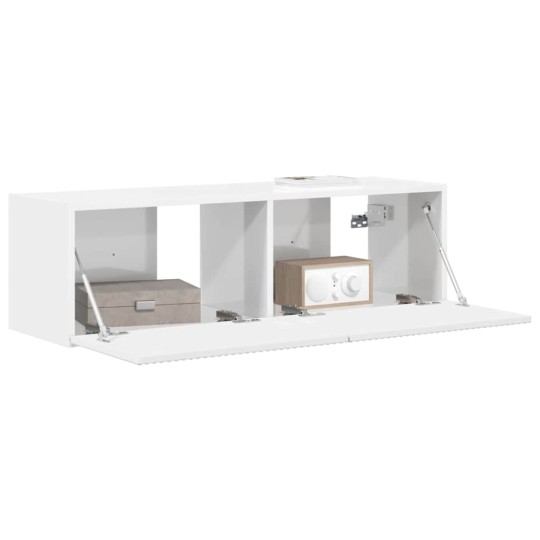 Стенен ТВ шкаф LINEA с вертикално фрезован фронт, бял гланц, 98 x 31 x 29,5 см