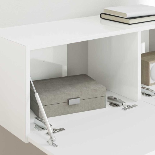 Стенен ТВ шкаф LINEA с вертикално фрезован фронт, бял гланц, 98 x 31 x 29,5 см