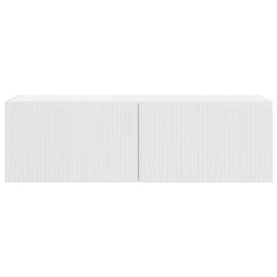 Стенен ТВ шкаф LINEA с вертикално фрезован фронт, бял гланц, 98 x 31 x 29,5 см