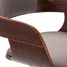 Трапезен стол тип кресло в стил Mid-Century Modern от извито орехово дърво и текстил в цвят таупе