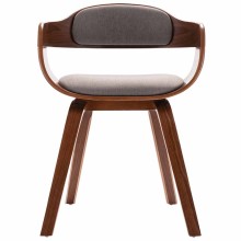 Трапезен стол тип кресло в стил Mid-Century Modern от извито орехово дърво и текстил в цвят таупе