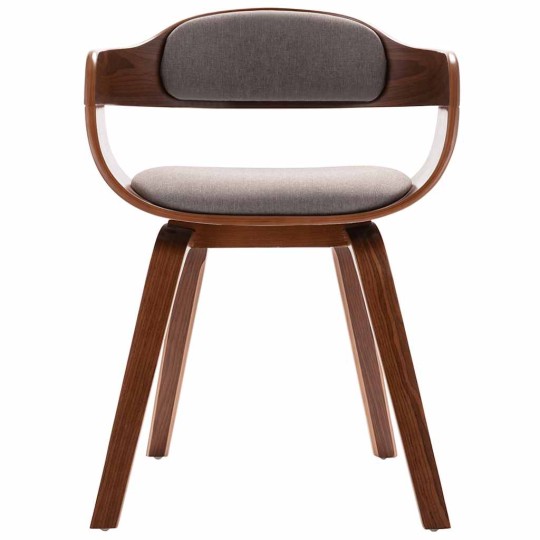Трапезен стол тип кресло в стил Mid-Century Modern от извито орехово дърво и текстил в цвят таупе