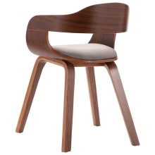 Трапезен стол тип кресло в стил Mid-Century Modern от извито орехово дърво и текстил в цвят таупе