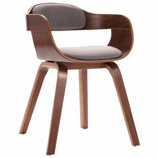 Трапезен стол тип кресло в стил Mid-Century Modern от извито орехово дърво и текстил в цвят таупе