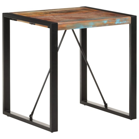 Трапезна маса в стил Artisan / Vintage, регенерирано дърво масив и черна стомана, 70 x 70 см