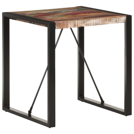 Трапезна маса в стил Artisan / Vintage, регенерирано дърво масив и черна стомана, 70 x 70 см