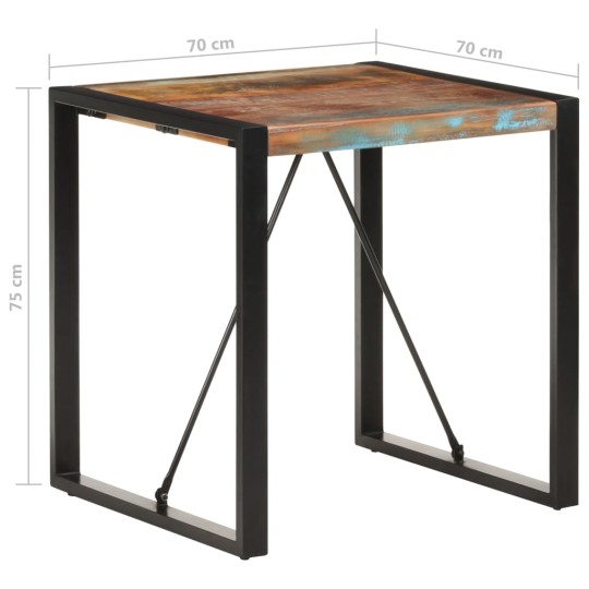 Трапезна маса в стил Artisan / Vintage, регенерирано дърво масив и черна стомана, 70 x 70 см