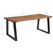 Трапезна маса в стил Industrial Modern, естествено масивно акациево дърво и черна стомана, 180 x 90 см