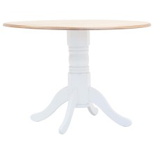 Трапезна маса в стил Transitional Classic, естествено каучуково дърво и бяла основа, ⌀ 106 см