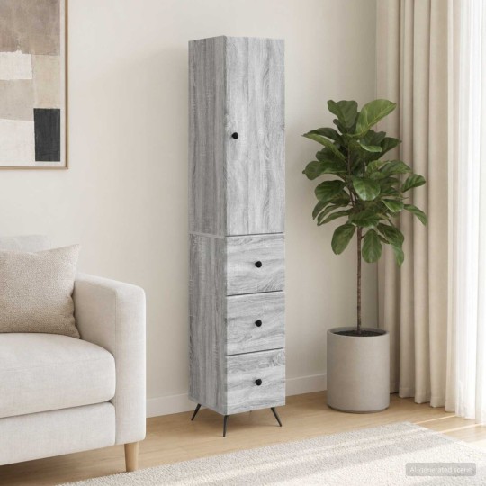 Висок модулен шкаф с врата и 3 чекмеджета, сив дъб сонома, 34,5 x 34,5 x 180 см