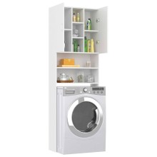 Висок шкаф за пералня с 2 врати и 9 отделения, бял, 64 x 25,5 x 190 см
