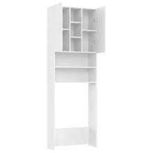 Висок шкаф за пералня с 2 врати и 9 отделения, бял, 64 x 25,5 x 190 см