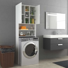 Висок шкаф за пералня с 2 врати и 9 отделения, бял, 64 x 25,5 x 190 см