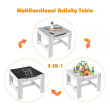 Детска дървена маса с 2 столчета, комплект, двустранна с черна дъска, 2 в 1 - за игра и съхранение бяло / сиво