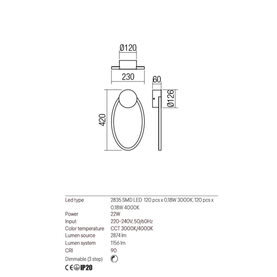 LED аплик REDO 01-3291 LEO CCT WH