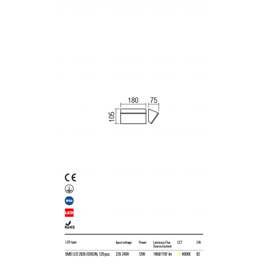 LED фасаден аплик REDO OUTDOOR 90016 TOKYO 12W 4000K IP54