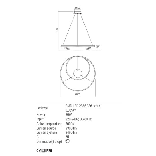 LED пендел REDO 01-1793 TORSION WHITE 3000K