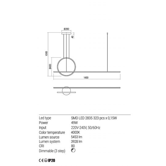 LED пендел REDO 01-1848 GIOTTO 4000K