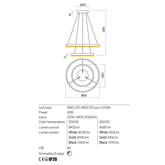 LED пендел REDO 01-2891 FEBE SBK 3000K