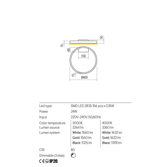 LED плафон REDO 01-2835 FEBE MGD D400 3000K