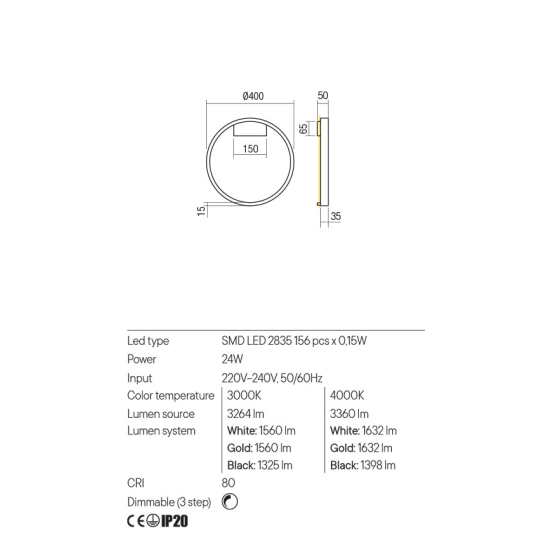 LED плафон REDO 01-2816 FEBE SWH D400 4000K