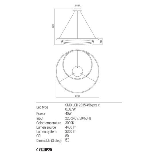 LED пендел REDO 01-1795 TORSION WHITE 3000K