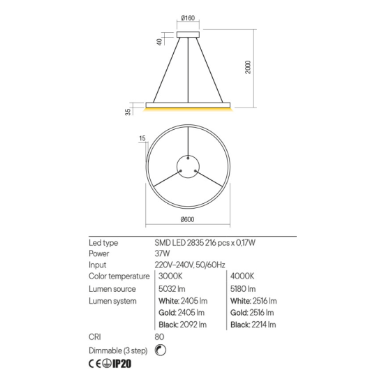 LED пендел REDO 01-2863 FEBE SWH 3000K