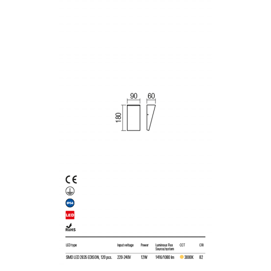 LED фасаден аплик REDO OUTDOOR 90019 TOKYO 12W 3000K IP54