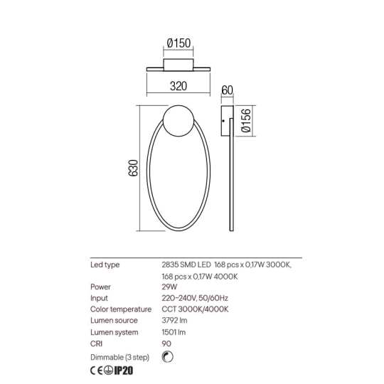 LED аплик REDO 01-3295 LEO CCT BK