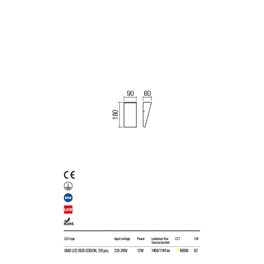 LED фасаден аплик REDO OUTDOOR 90020 TOKYO 12W 4000K IP54