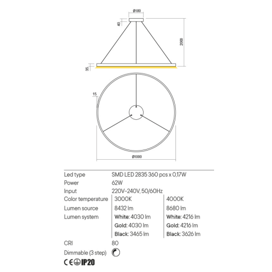 LED пендел REDO 01-2875 FEBE SWH 3000K