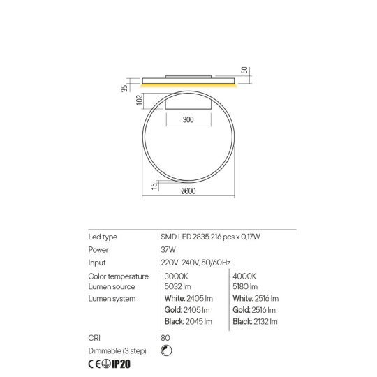 LED плафон REDO 01-2839 FEBE SWH D600 3000K