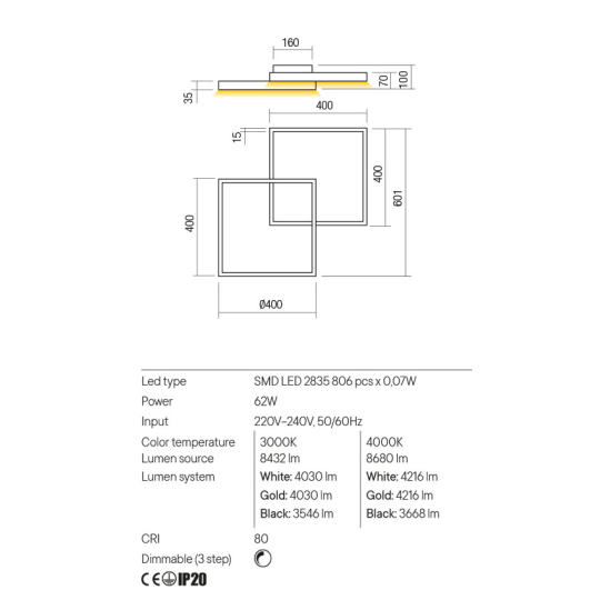 LED плафон REDO 01-2859 FEBE MGD 3000K