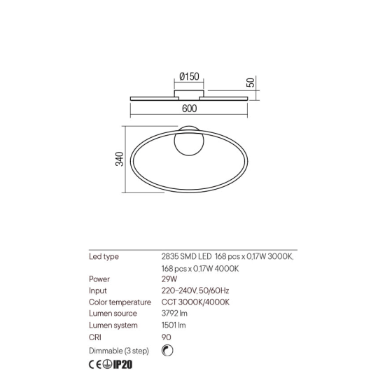 LED плафон REDO 01-3334 LEO CCT BK